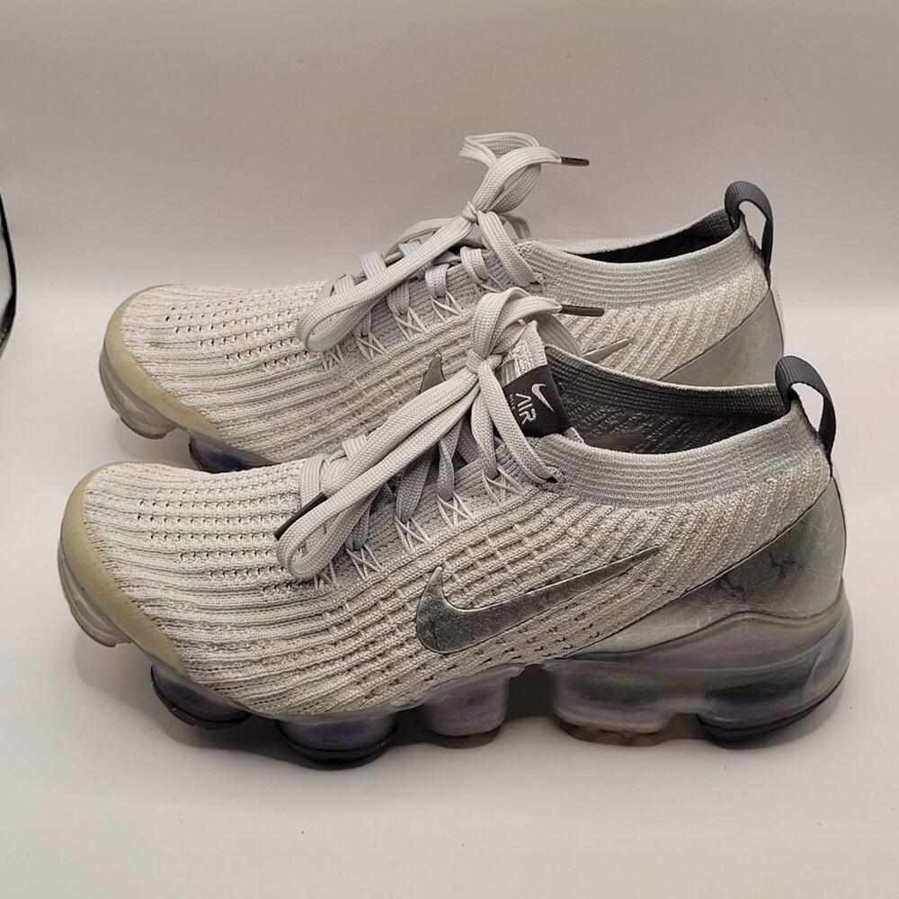 Nike Air Vapormax Flyknit 3 Shoe White Metallic Silver AJ6910-101 Women Size 7